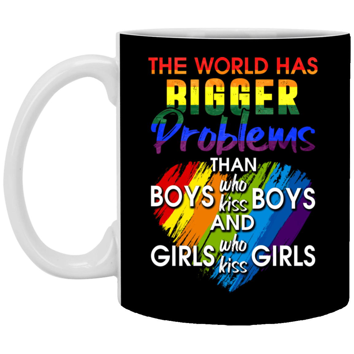 The World Has Bigger Problems Than Boys Who Kiss Boys Ceramic Coffee Mug - Water Bottle, Black, 11 oz. White Mug