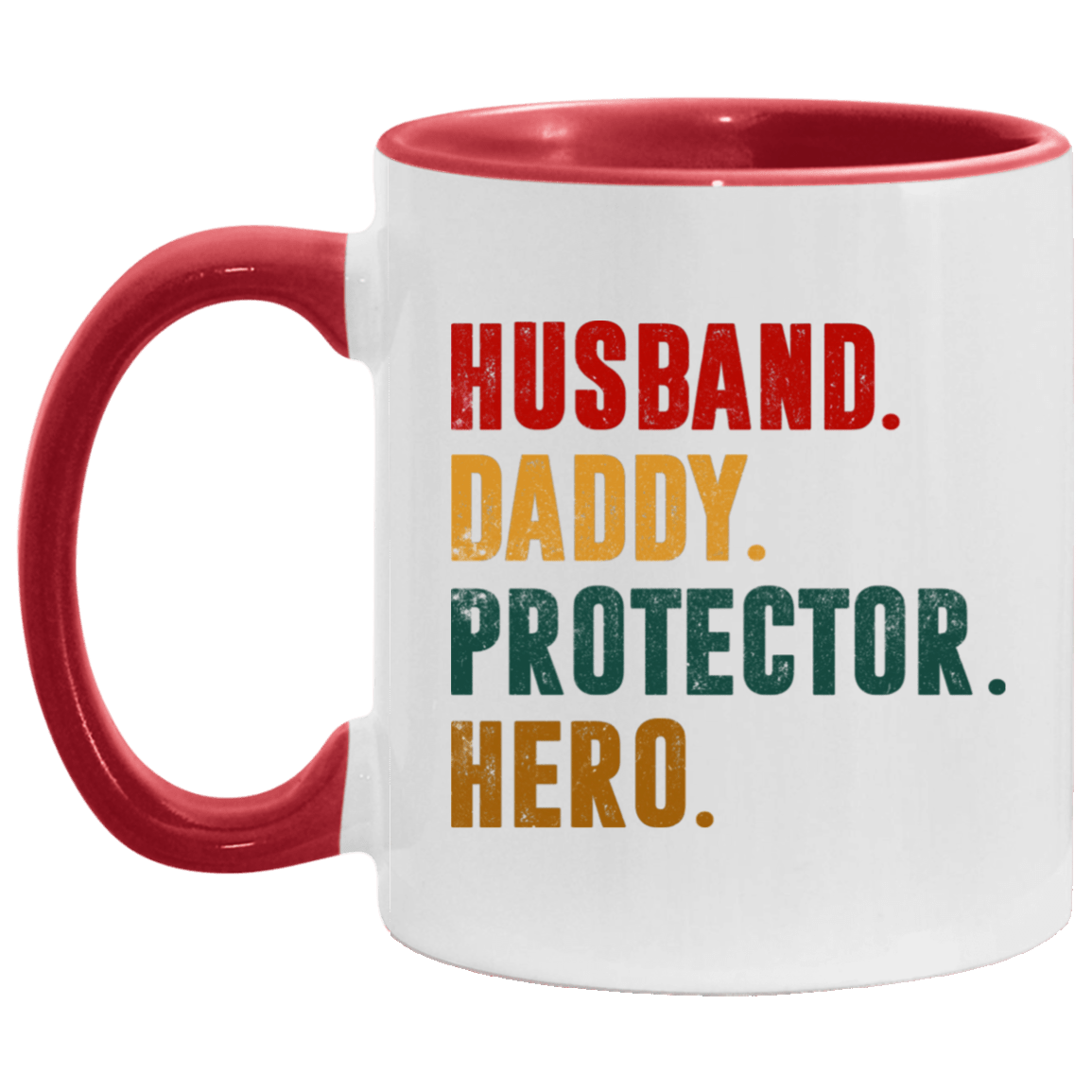 Husband Daddy Protector Hero Accent Mug - Fathers Day Gifts For Dad, White/Red, 11 oz. Accent Mug