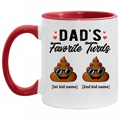 Personalized Dad's Favorite Turds Funny Personalized Family Accent Mug, White/Red, 11 oz. Accent Mug