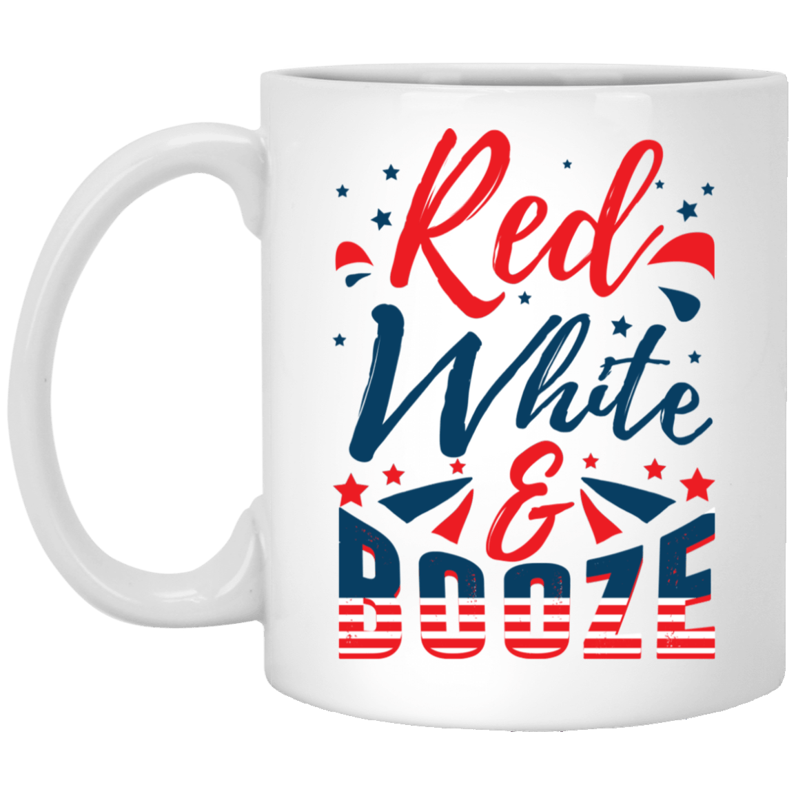 Red White And Booze 4th of July Ceramic Coffee Mug - Beer Stein - Water Bottle - Color Changing Mug, White, 11 oz. White Mug