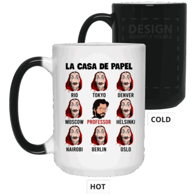 Spanish Movie Characters Pattern Ceramic Coffee Mug - Beer Stein - Water Bottle - Color Changing Mug, White, 15 oz. Color Changing Mug