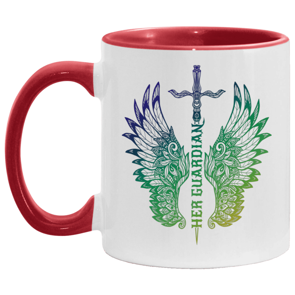 Her Guardian - His Angel Wings Couple Accent Mug, White/Red, 11 oz. Accent Mug