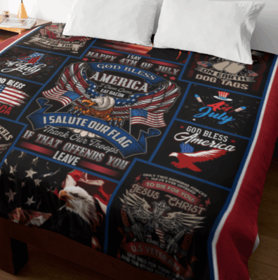 Alternative view of I Say Happy 4th Of July Gob Bless America Fleece Blanket - Premium Sherpa Blanket - Woven Blanket