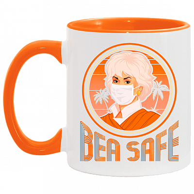Bea Safe Dorothy Golden Girl Wear Face Cover Quarantine Vintage Accent Mug, White/Orange, 11 oz. Accent Mug