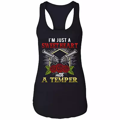 I'm Just A Sweetheart With A Temper Tank Top Tee - Ladies Racerback Tank - Sarcastic Humor Novelty Gifts, Black, Ladies Racerback Tank