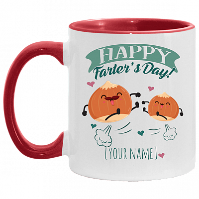 Personalized Happy Farter's Day Accent Coffee Mug - Cute Father's Day Gift, White/Red, 11 oz. Accent Mug