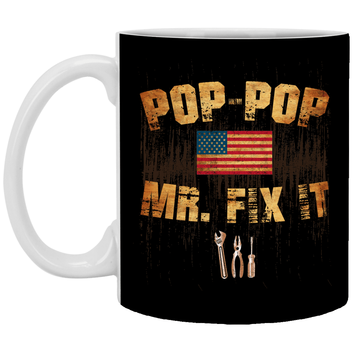Pop-Pop Mr Fix It - Mr Fix It Ceramic Coffee Mug - Beer Stein - Water Bottle - Color Changing Mug, Black, 11 oz. White Mug