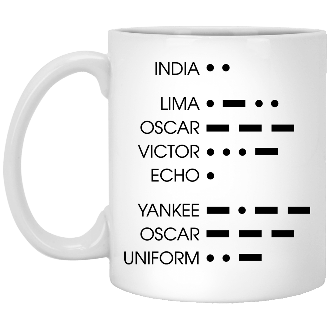 I Love You Morse Code Ceramic Coffee Mug - Beer Stein - Water Bottle - Color Changing Mug, White, 11 oz. White Mug