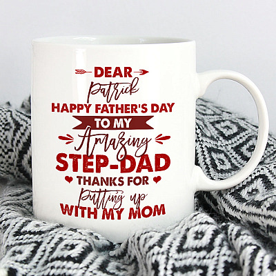 Personalized Happy Father's Day To My Amazing Step-Dad Thanks For Putting Up With My Mom Coffee Mug - Beer Stein