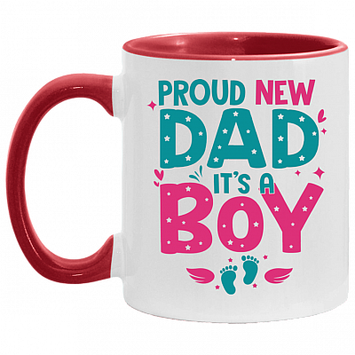 Proud New Dad It's A Boy Going To Be Daddy Accent Mug - Coffee Mug, White/Red, 11 oz. Accent Mug
