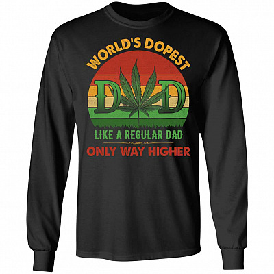 World's Dopest Dad Vintage Weed Retro Hoodie Sweatshirt - Funny Father's Day Saying Cannabis Leaf Meme Shirt, Black, Long Sleeve
