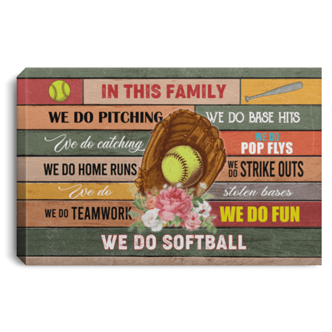 This Family We Do Softball Framed Canvas - Unframed Poster, White, 0.75'' Framed Canvas