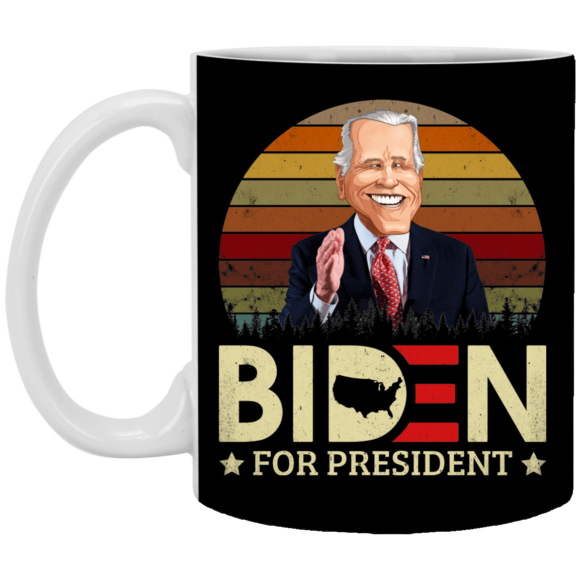 Biden for President - Face Cartoon Funny Ceramic Coffee Mug - Beer Stein - Water Bottle, Black, 11 oz. White Mug