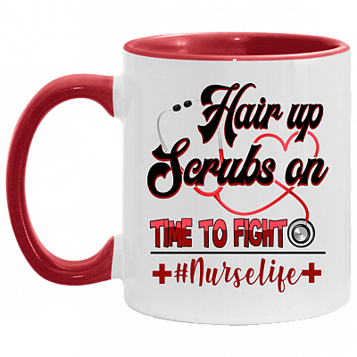Hair Up Scrubs On Time To Fight Accent Mug, White/Red, 11 oz. Accent Mug