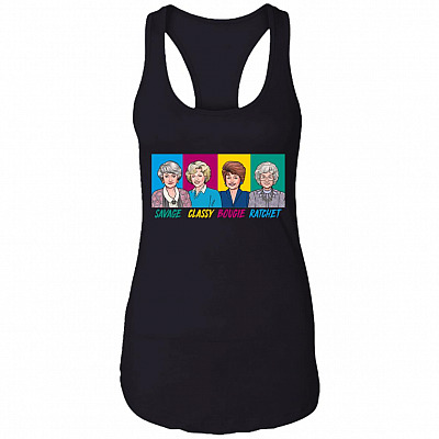 Savage Classy Bougie Golden Girl-S Funny Sarcasm Tank Top Tee - Ladies Racerback Tank, Black, Ladies Racerback Tank