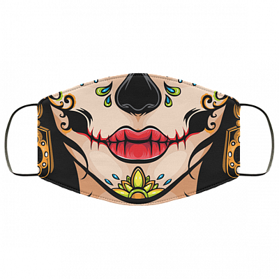 Mexican Calavera Sugar Skull Washable Reusable Custom – Printed Cloth Face Mask Cover, White, Cloth Face Mask