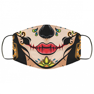 Mexican Calavera Sugar Skull Washable Reusable Custom – Printed Cloth Face Mask Cover, White, Cloth Face Mask