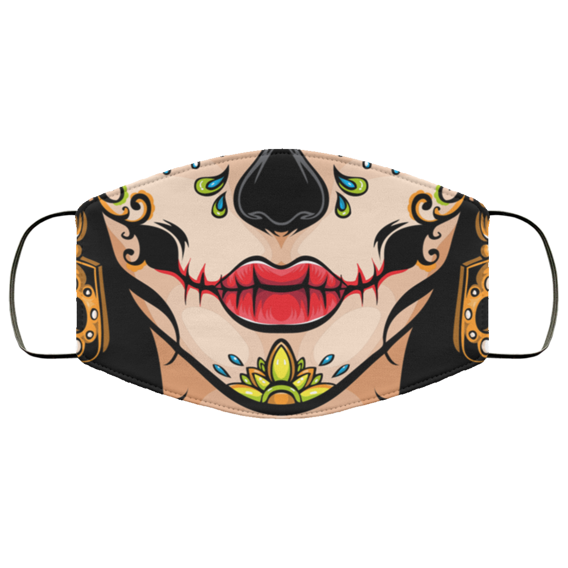 Mexican Calavera Sugar Skull Washable Reusable Custom – Printed Cloth Face Mask Cover, White, Cloth Face Mask