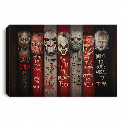 Character Halloween Scary Nun Jason Penny Freddy Chuck-y Framed Canvas - Unframed Poster, White, 0.75'' Framed Canvas