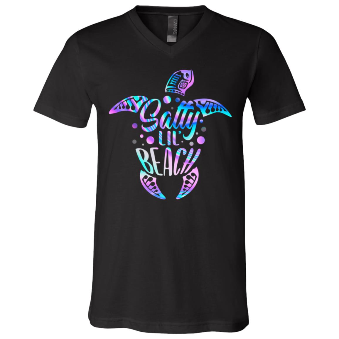 Salty Lil Beach Funny Turtle T-Shirt - V-Neck - Turtle Lover Shirt, Black, V-Neck T-Shirt