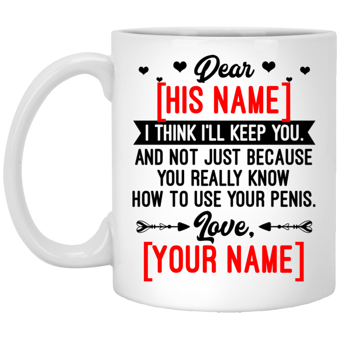 Personalized I Think I'll Keep You And Not Just Because You Really Know How To Use your Penis Ceramic Coffee Mug, White, 11 oz. White Mug