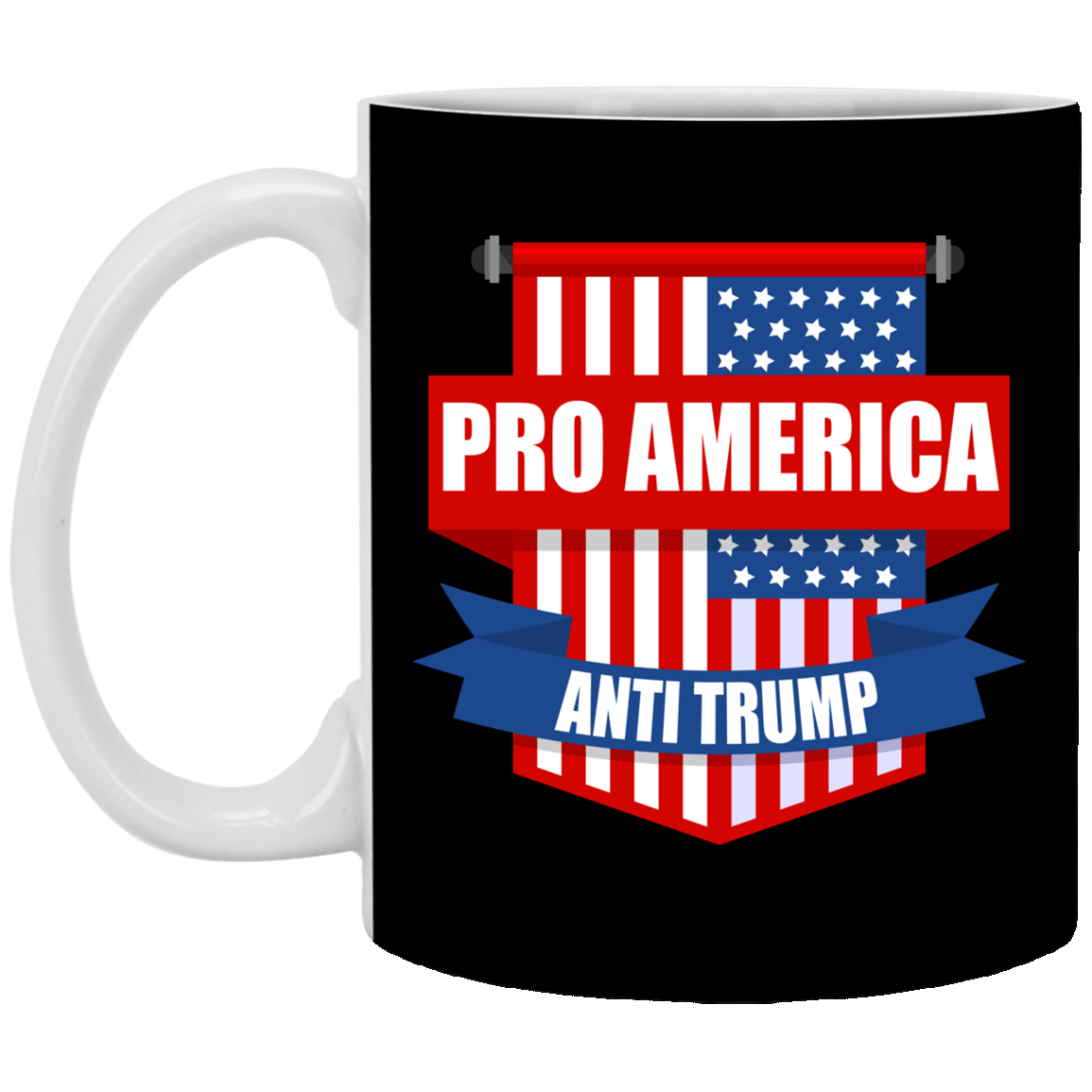 Pro America Anti Trump American Flag Ceramic Coffee Mug - Beer Stein - Water Bottle - Color Changing Mug, Black, 11 oz. White Mug