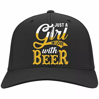 Just A Girl Who In Love With Beer Twill Cap Hat - Funny Beer Lover Saying Gift High-Profile Snapback Hat, Black, Twill Cap