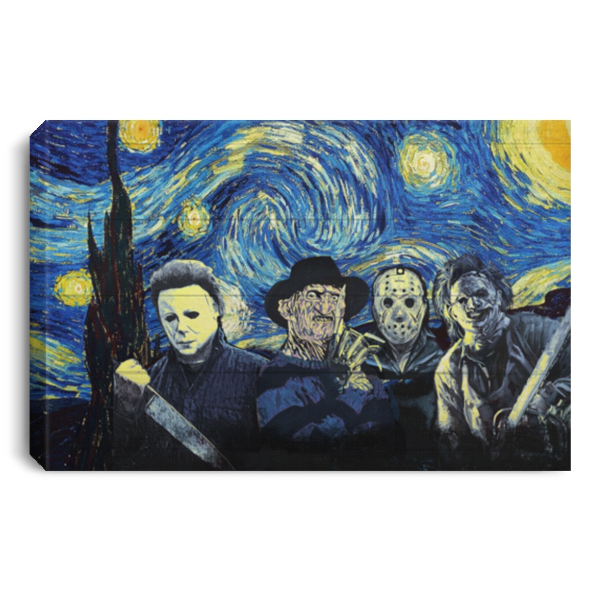 Starry Horror Character Night Halloween Framed Canvas Print - Unframed Poster, White, 0.75'' Framed Canvas