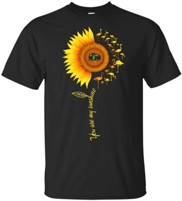 You Are My Sunshine Flamingo Camper Camping Lovers T-Shirt - Sunflower Floral Camper Flamingo Tee Shirt