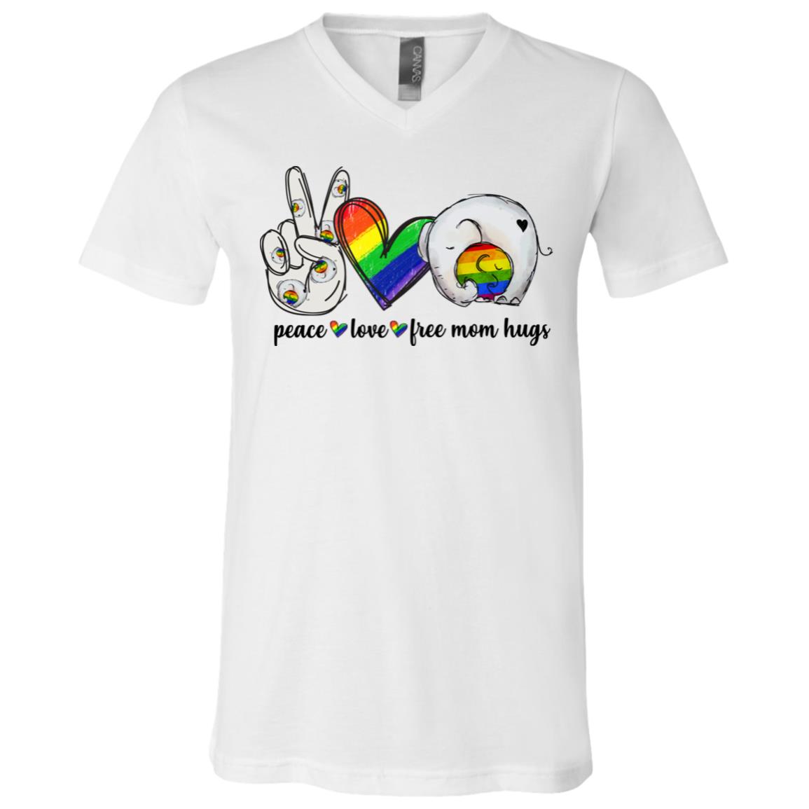 Peace Love Free Mom Hugs Elephant LGBT T-Shirt - V-Neck - LGBT Pride Shirt, White, V-Neck T-Shirt Peace Love Free Mom Hugs Elephant LGBT T-Shirt - V-Neck - LGBT Pride Shirt, White, V-Neck T-Shirt