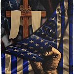 Christian Cross American Flag Fleece Blanket - Premium Sherpa Blanket - Woven Blanket, White, Cozy Plush Fleece Blanket - 50x60