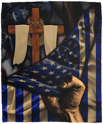 Christian Cross American Flag Fleece Blanket - Premium Sherpa Blanket - Woven Blanket, White, Cozy Plush Fleece Blanket - 50x60