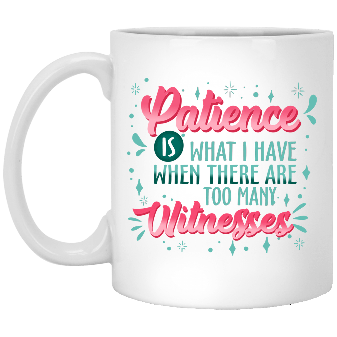 Patience Is What I Have When There Are Too Many Witnesses Funny Ceramic Coffee Mug - Beer Stein, White, 11 oz. White Mug
