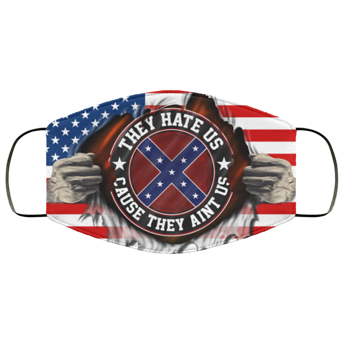 US Confederate They Hate Us Mask, White, Cloth Face Mask