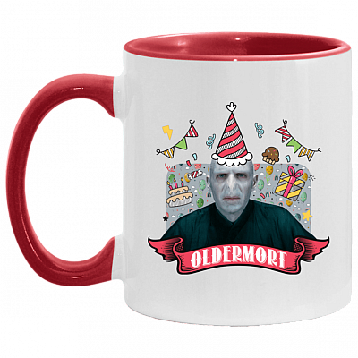Oldermort Accent Mug - Birthday Mug, White/Red, 11 oz. Accent Mug
