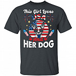 This Girl Loves USA and Her Dog T-Shirt - V-Neck Tee - Dog 4th of July Shirt, Dark Heather, Unisex T-Shirt