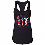 Lit Tank Top Funny 4th Of July Tank Top American Flag Tank Top - Fireworks Firecracker Tank Top, Black, Ladies Racerback Tank