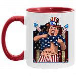 Us Flag Freedom Accent Mug - Funny Independence Day Mug, White/Red, 11 oz. Accent Mug