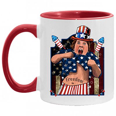 Us Flag Freedom Accent Mug - Funny Independence Day Mug, White/Red, 11 oz. Accent Mug