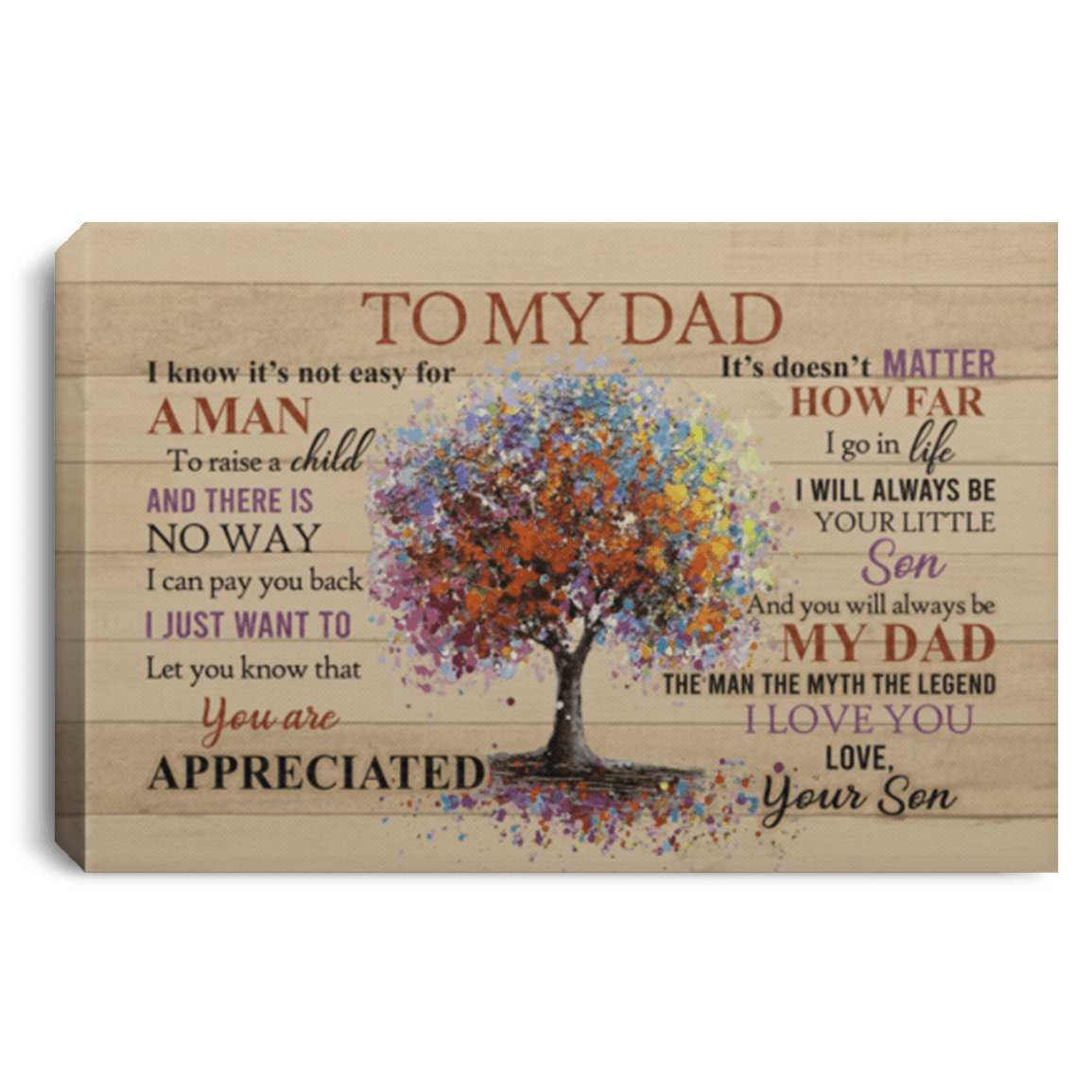 To My Dad From Son Tree Saying Canvas, White, 0.75'' Framed Canvas To My Dad From Son Tree Saying Canvas, White, 0.75'' Framed Canvas