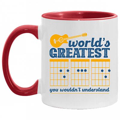 World's Greatest Dad You Wouldn't Understand Ceramic Accent Mug - Funny Guitar Dad Gift Mug, White/Red, 11 oz. Accent Mug