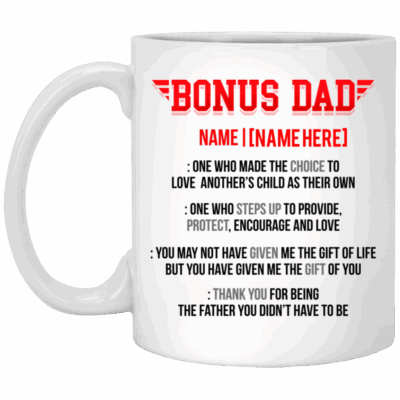Personalized Bonus Dad Definition Ceramic Coffee Mug - Color Changing Mug - Unique Bonus Dad Gift, White, 11 oz. White Mug