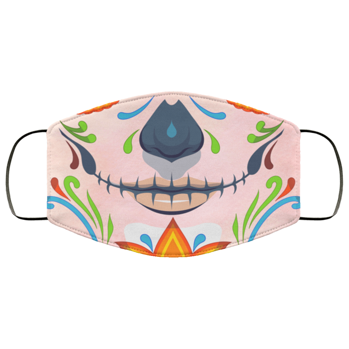 Sugar Skull Calavera Washable Reusable Custom – Printed Cloth Face Mask Cover, White, Cloth Face Mask