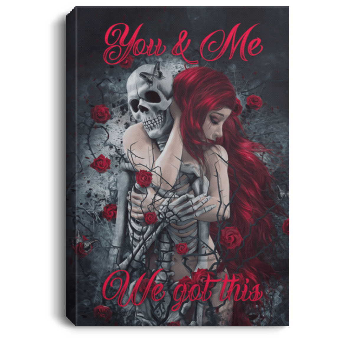 You And Me We Got This Skull Couple Wrapped Framed Canvas Prints - Unframed Poster - Home Decor Wall Art, White, 0.75'' Framed Canvas