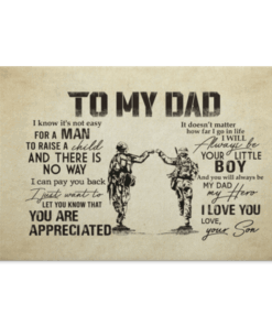From Son To My Dad It's Not Easy To Raise A Child Army Solider Canvas Poster - Father's Day Military Wall Art, White, 0.75'' Framed Canvas