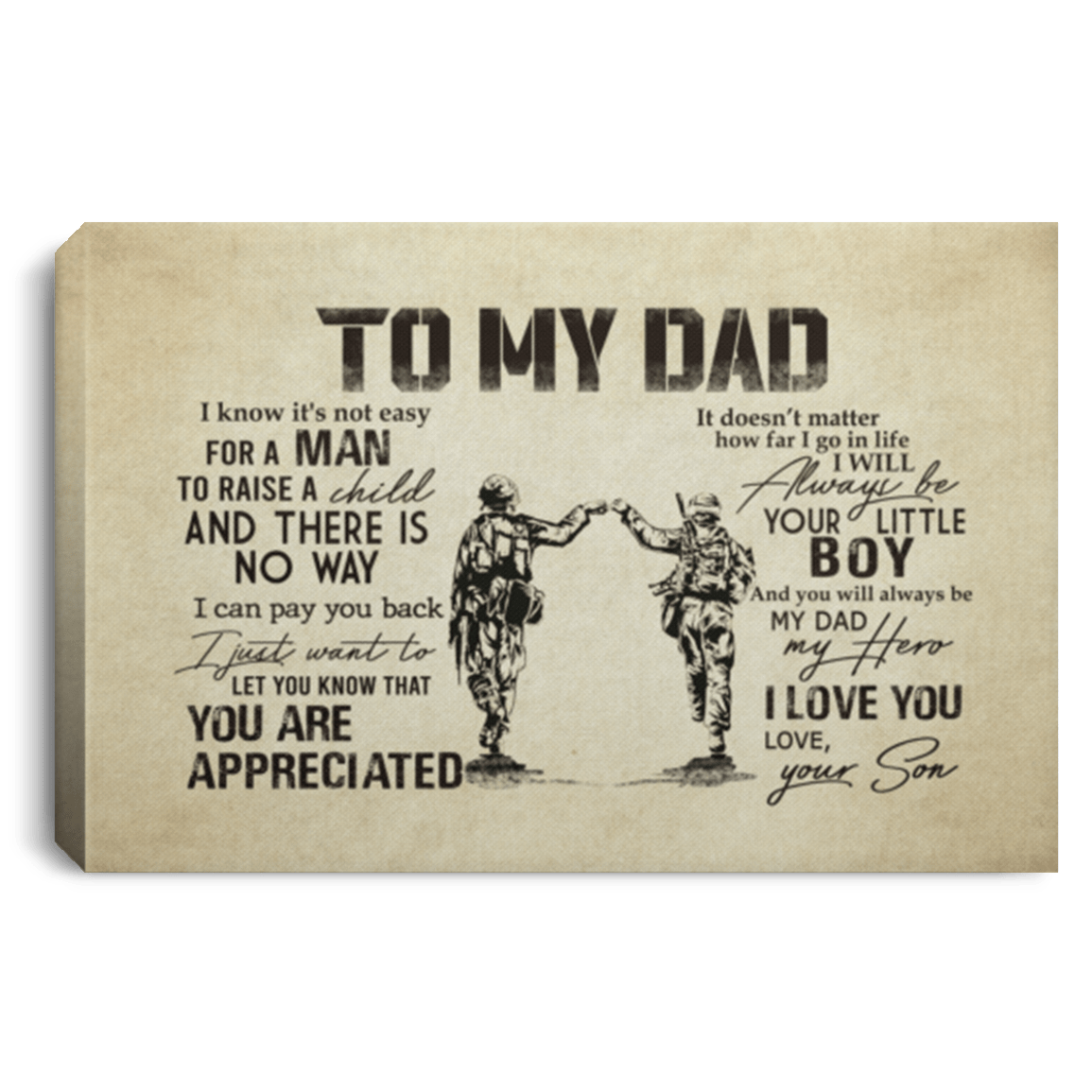From Son To My Dad It's Not Easy To Raise A Child Army Solider Canvas Poster - Father's Day Military Wall Art, White, 0.75'' Framed Canvas