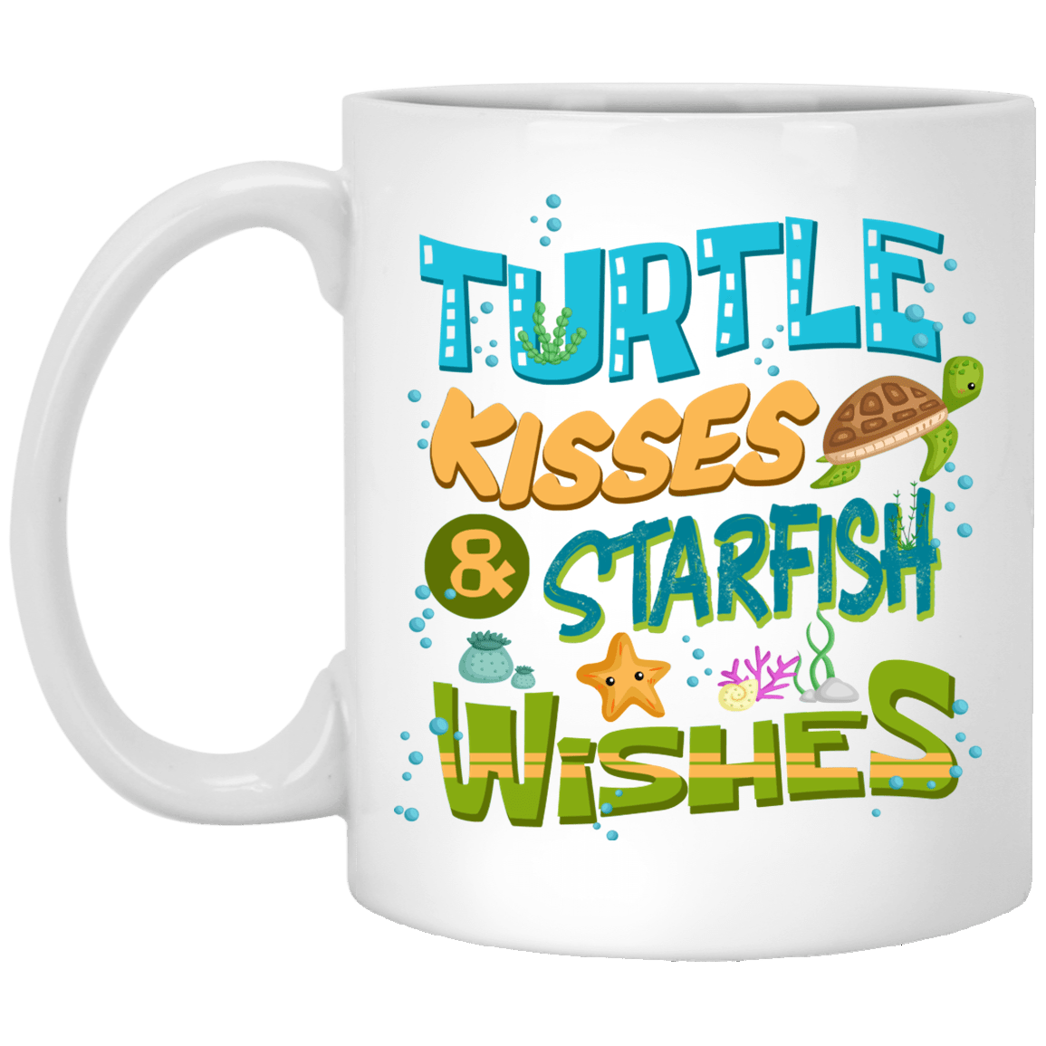 Turtle Kisses And Starfish Wishes Ceramic Coffee Mug - Beer Stein - Water Bottle - Color Changing Mug, White, 11 oz. White Mug