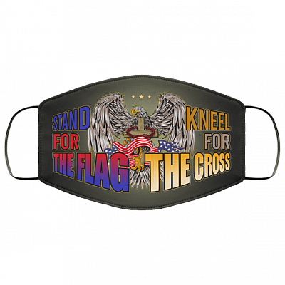 Stand For The Flag Kneel For The Cross American Flag Washable Reusable Custom – Printed Cloth Face Mask Cover, Black, Cloth Face Mask