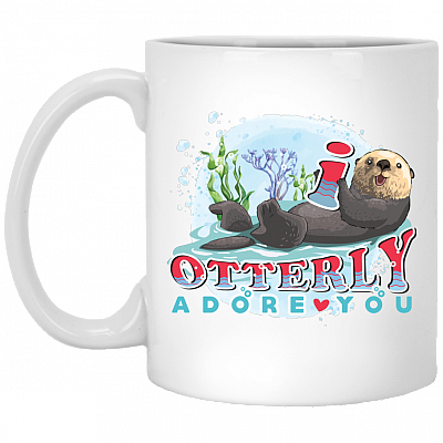 I Otterly Adore You Ceramic Coffee Mug - Funny Animal Lover Gift Mug, White, 11 oz. White Mug