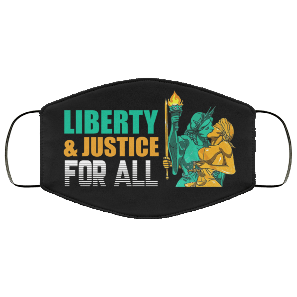 Liberty and Justice For All Washable Reusable Custom – Printed Cloth Face Mask Cover, White, Cloth Face Mask